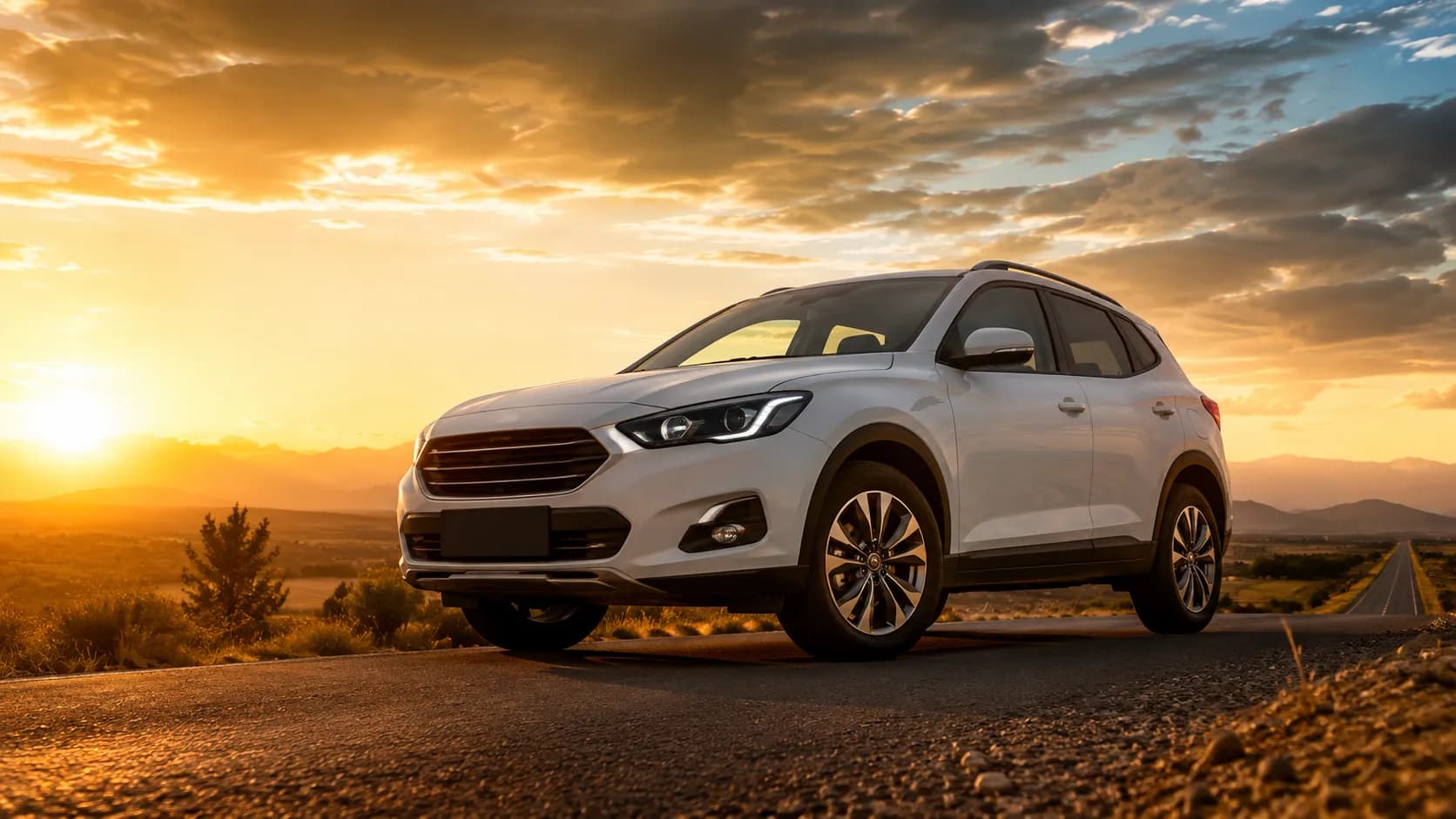 SUV asegurada al atardecer, cotizá tu seguro de auto online en Argentina con Newton Broker